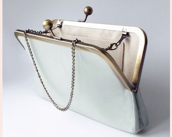 bridal clutch, wedding purse, sage green silk handbag, personalised clutch for classic wedding