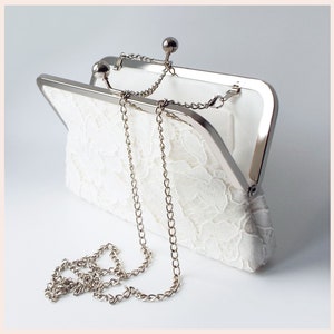 lace bridal clutch, ivory wedding purse, personalised gift for the bride bag & shoulder chain