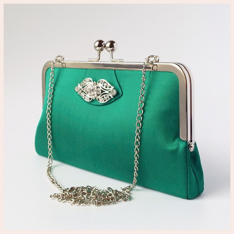 Green shoulder bag silk evening purse clutch bag in emerald Etsy