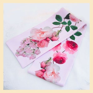 pink scarf, evening scarf with pink roses print for summer wedding, floral neck scarf with botanical print image 4