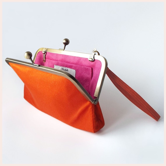 Orange Evening Clutch Bag With Wristlet Small Purse for Wedding Handmade Personalised Gift for Her Etsy