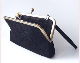 black lace evening clutch bag, wedding purse, personalised gift for special occasion