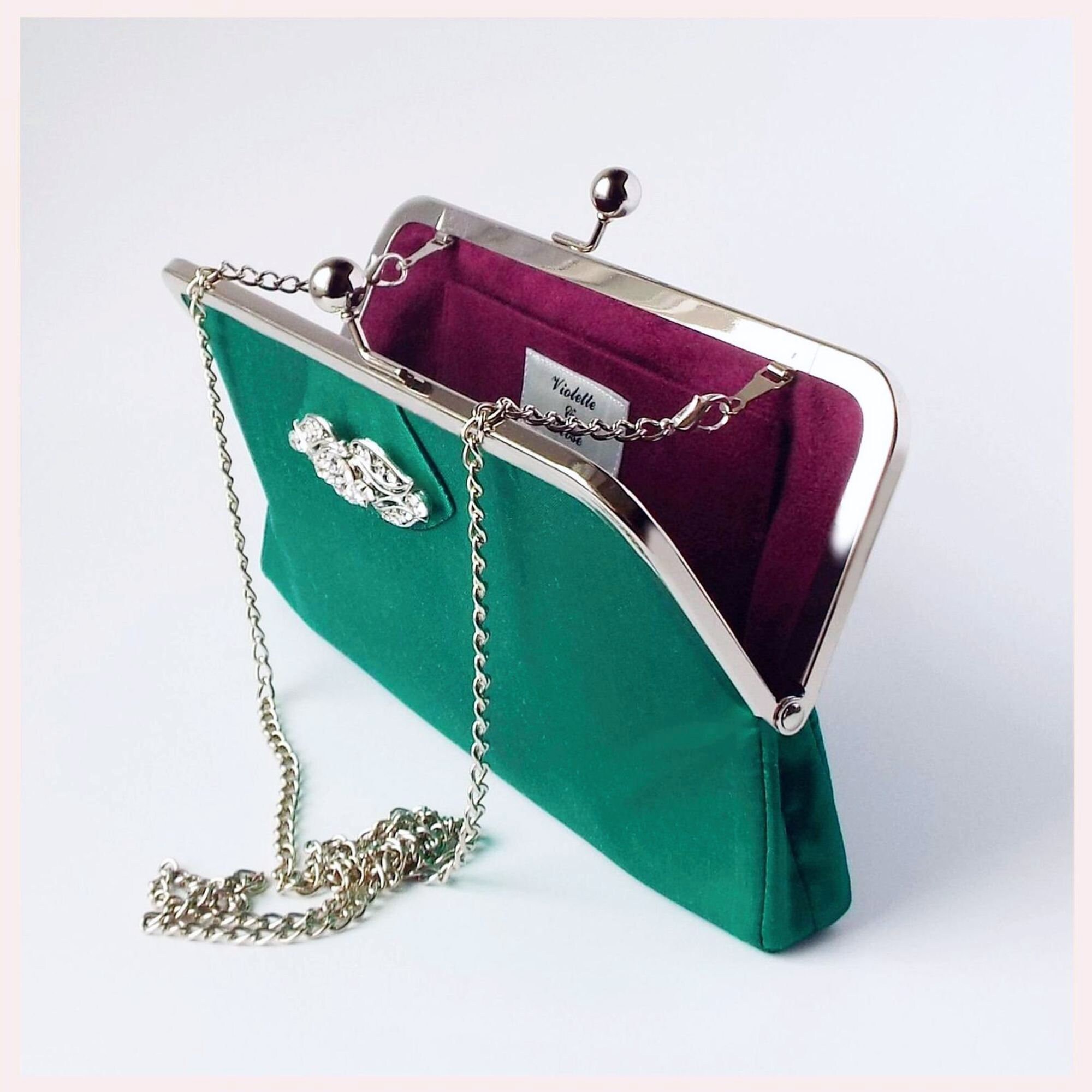 Green Shoulder Bag Silk Evening Purse Clutch Bag in Emerald