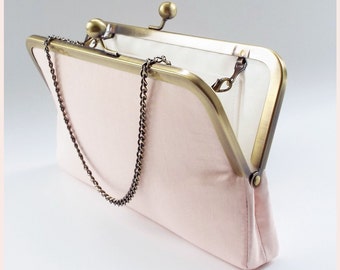 pink clutch bag, handmade handbag, pale pink silk purse for minimal wedding