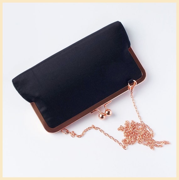 Evening Bag Black and Rose Gold Clutch Purse Evening Purse 