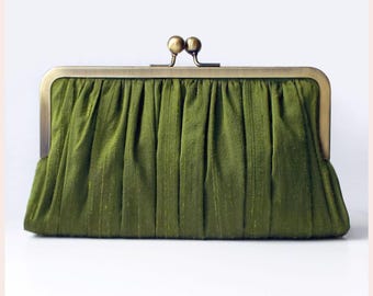 wedding clutch, chartreuse evening bag, green silk purse for special occasion, gift for her