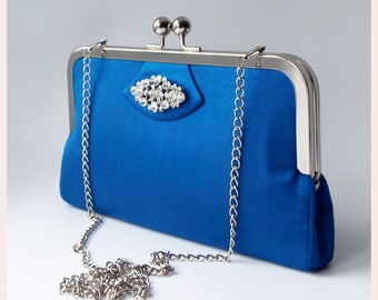 blue clutch bag, evening bag, Art Deco clutch purse, wedding clutch bag in sapphire blue