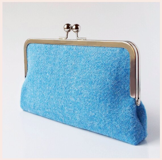 Velvet clutch - Blue/Light blue - cosmetic purse - Viola Sky