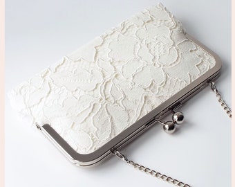 lace bridal clutch, ivory wedding purse, personalised gift for the bride