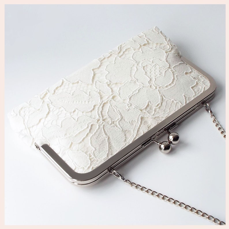 lace bridal clutch, ivory wedding purse, personalised gift for the bride image 1