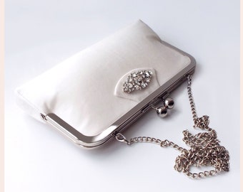 Bride clutch bag, ivory wedding purse, Art Deco handbag with crystal diamante, personalised gift for bride