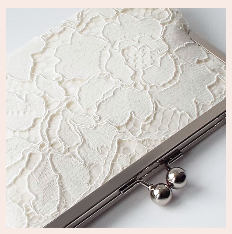 lace bridal clutch, ivory wedding purse, personalised gift for the bride image 4