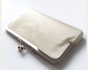 handmade ivory pearl silk bridal clutch bag, wedding purse