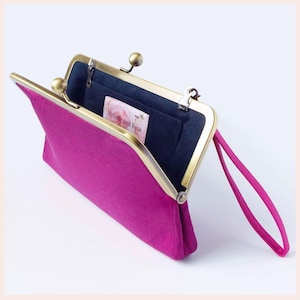 pink evening bag, fuchsia clutch purse, wedding clutch bag with wristlet, personalised gift for her