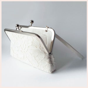 lace bridal clutch, ivory wedding purse, personalised gift for the bride bag & wristlet