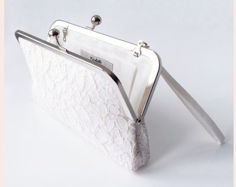 bridal purse, ivory wedding clutch, lace wristlet purse, personalised evening bag