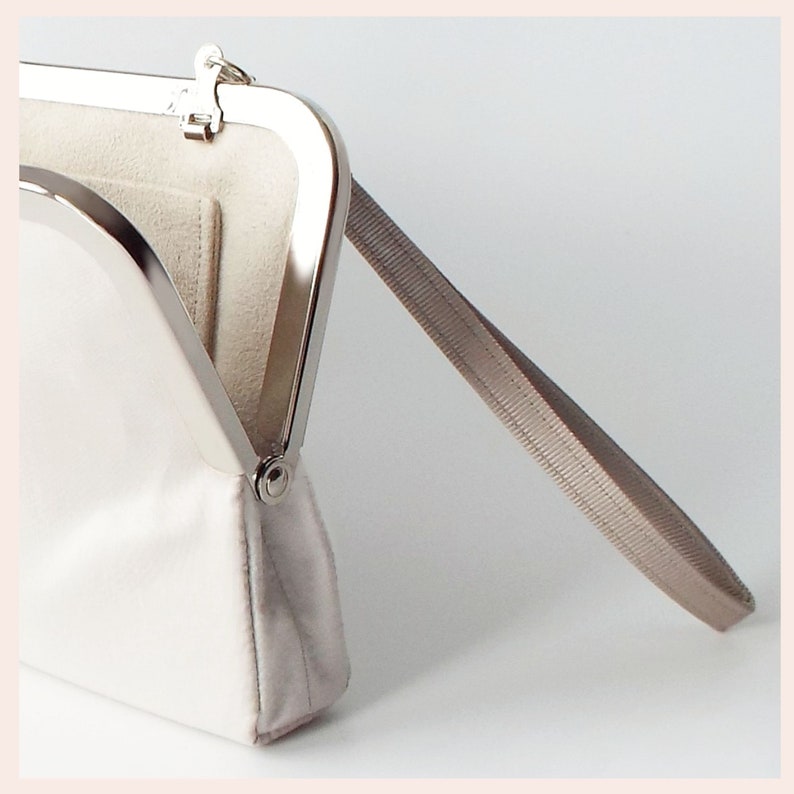 bridal clutch, wedding purse, greige silk evening bag with diamante trim bag & wristlet