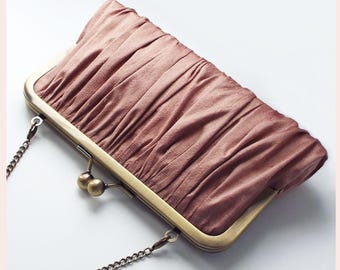 wedding clutch, dusky rose evening bag, blush pink silk purse for special occasion, handmade gift for friend