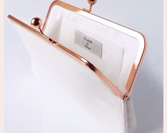 white bridal clutch, rose gold wedding purse, gift for bride, wedding day bag