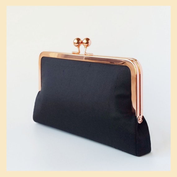 Evening Bag Black and Rose Gold Clutch Purse Evening Purse 