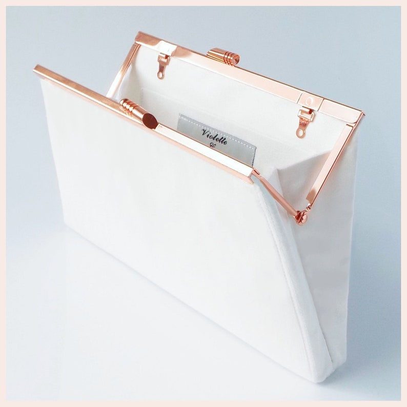 rose gold bridal clutch, ivory wedding day purse, small silk bag with chain, personalised gift for the bride image 9