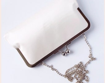 satin bridal clutch, ivory purse for wedding day, personalised gift for the bride