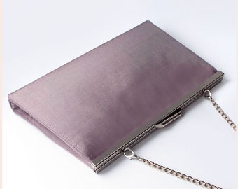 mauve evening clutch, bag for wedding, small silk handbag for special occasion