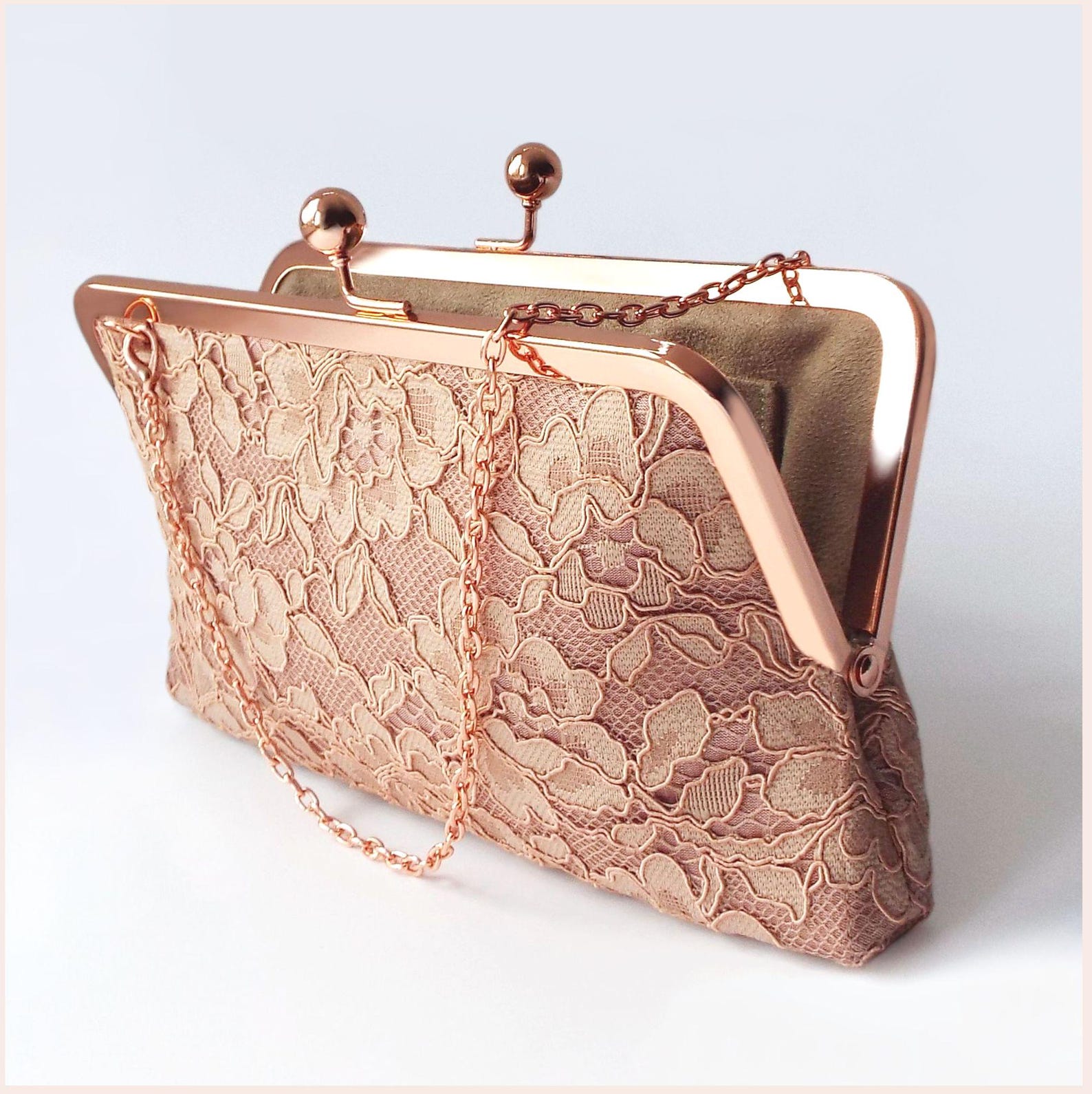 Rose Gold Bridal Clutch, Wedding Purse in Dusky Rose Lace for Wedding Rose Gold Bridal Clutch, Wedding Purse in Dusky Rose Lace for Wedding