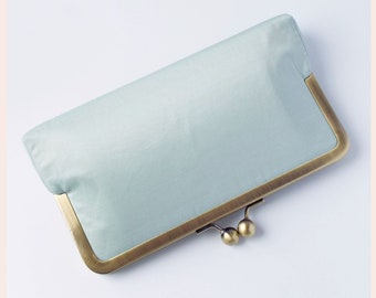 bridal clutch, pale blue clutch bag, silk clutch purse, duck egg blue bag for wedding