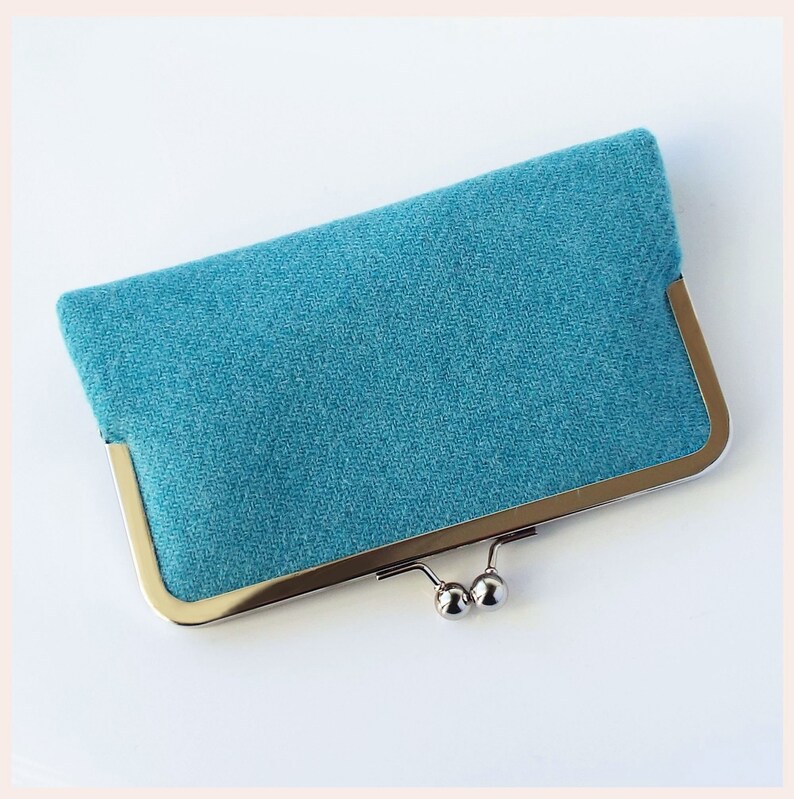 teal green clutch, Harris Tweed bag, personalised gift for her, handmade wool purse image 10