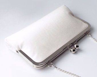 bridal clutch bag with chain or wristlet, ivory bridal purse for the bride, silk wedding clutch