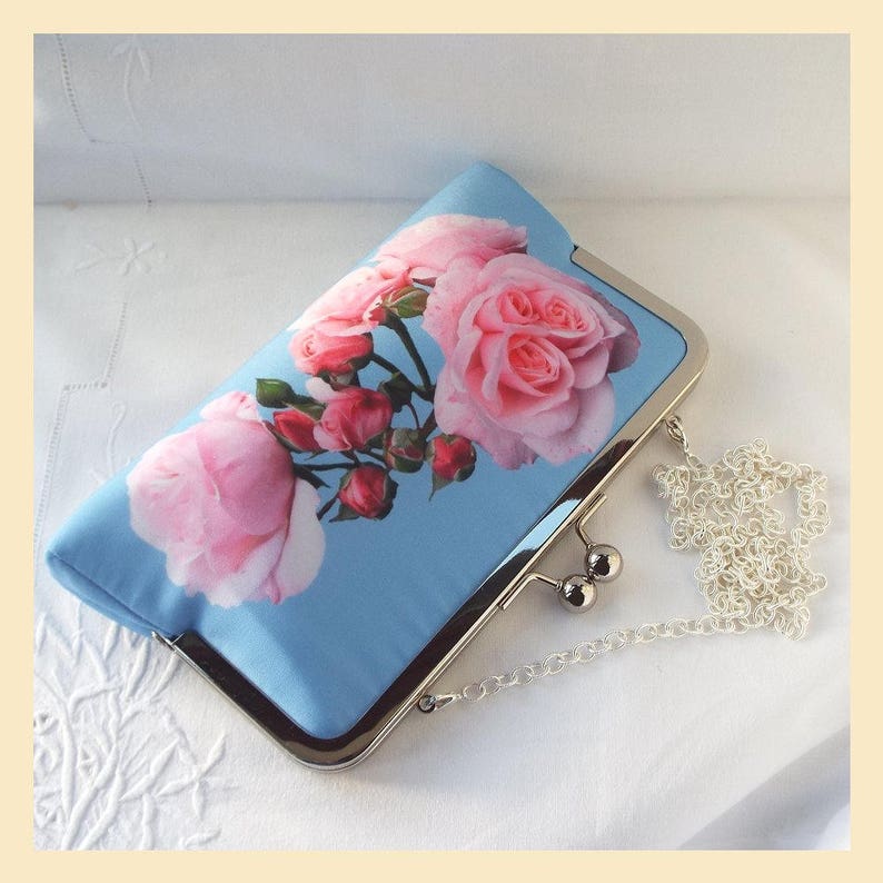 pink floral clutch bag