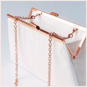 rose gold bridal clutch, ivory wedding day purse, small silk bag with chain, personalised gift for the bride bag & chain handle