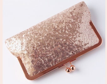 bridal clutch, sequin purse, rose gold evening bag, sparkly handbag for wedding