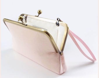 pink clutch bag, handmade handbag, pale pink silk purse for minimal wedding