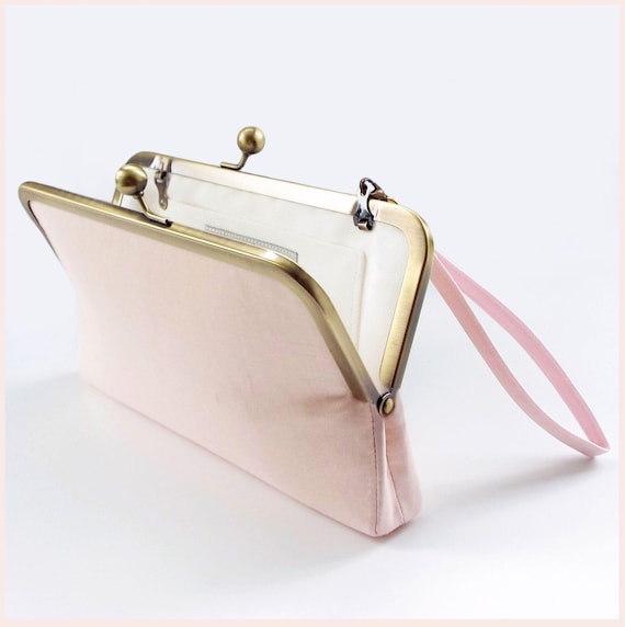 pink clutch bag, handmade handbag, pale pink silk purse for minimal wedding