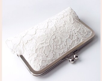 bridal clutch, ivory lace purse, wedding day bag for the bride