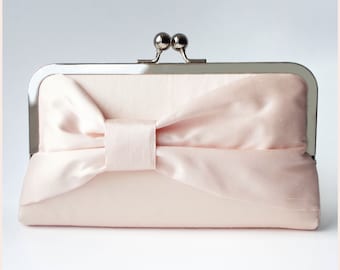 pale pink clutch bag, purse for wedding day, handmade silk handbag for special occasion