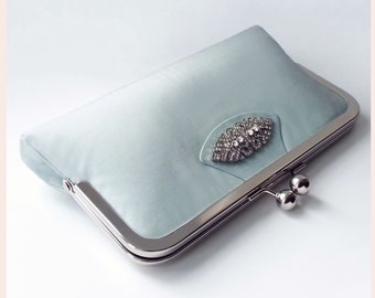 blue wedding clutch, bridal purse, Art Deco wedding bag with chain or wristlet