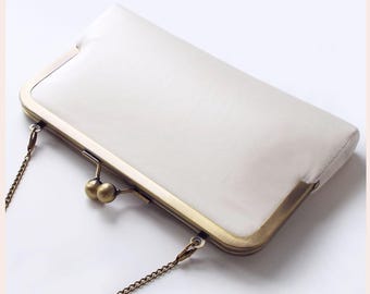 bridal purse, wedding clutch bag, ivory silk handbag for the bride to be