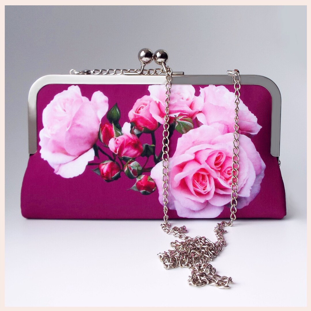 Magenta Clutch Bag Wedding Guest Clutch With Pink Roses Etsy