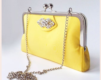 yellow clutch bag for wedding day, silk evening bag, clutch purse for special occasion