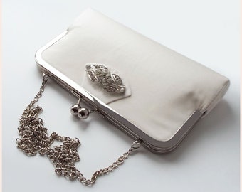 ivory silk bridal clutch, handmade Art Nouveau style wedding purse