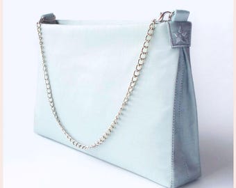 handmade silk wedding purse in pale blue, silver or cream, personalised gift