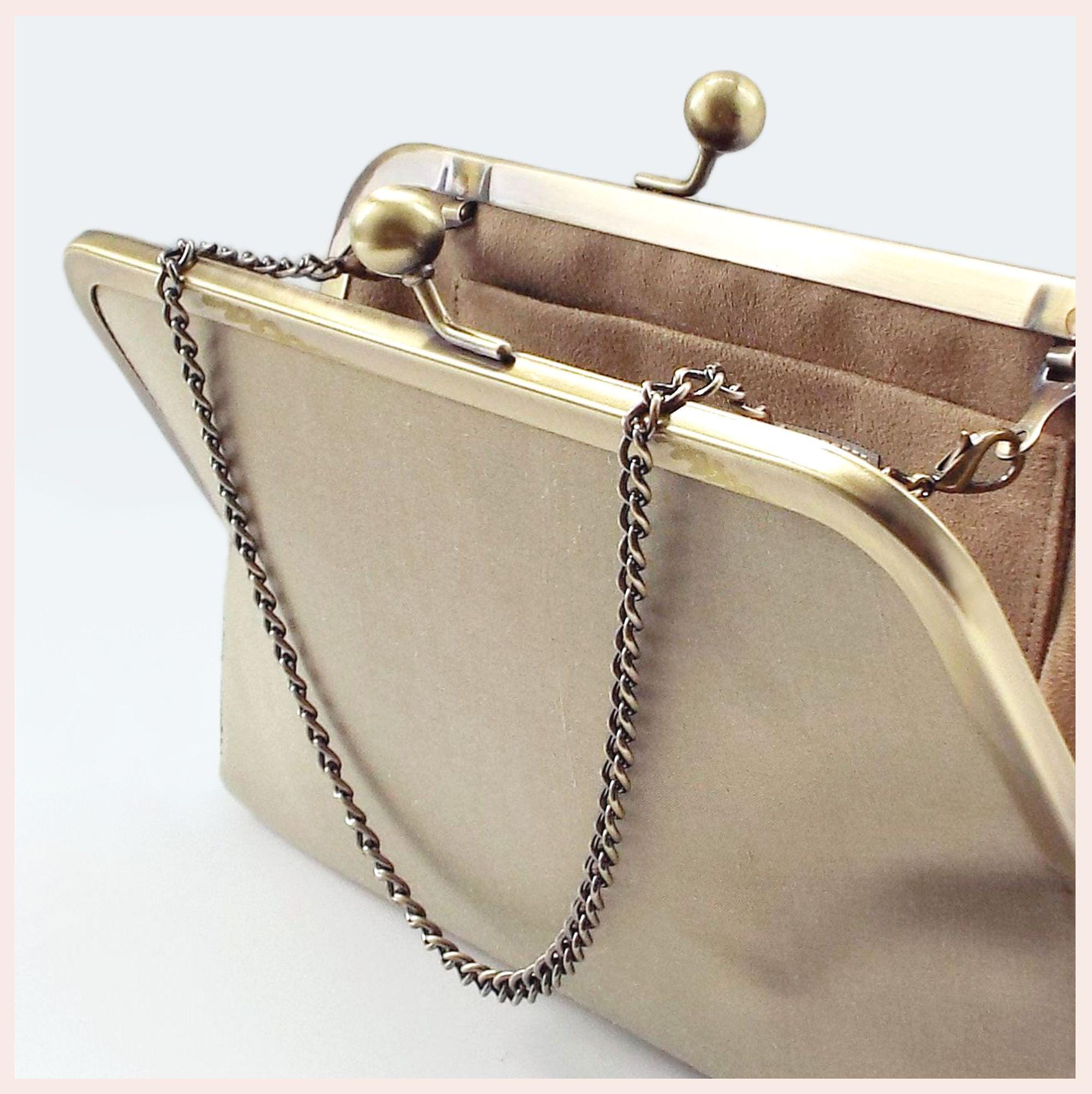 Beige clutch bag with chain hotsell