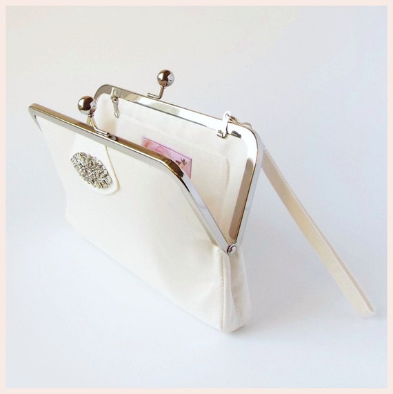 Bridal clutch bag with wristlet ivory silk bridal purse | Etsy