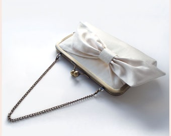 bride clutch bag, ivory bridal purse for wedding day, personalised clutch bag for bride to be
