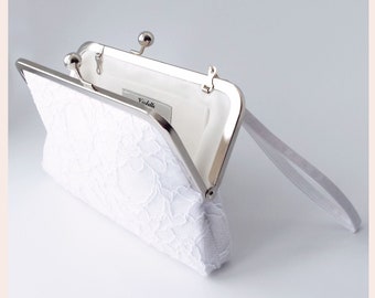 bridal clutch bag, white lace purse, wedding day gift for the bride