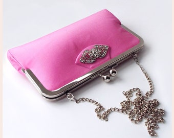 pink evening bag, wedding clutch with Art Nouveau sparkly diamante embellishment, personalised purse for mother of the bride