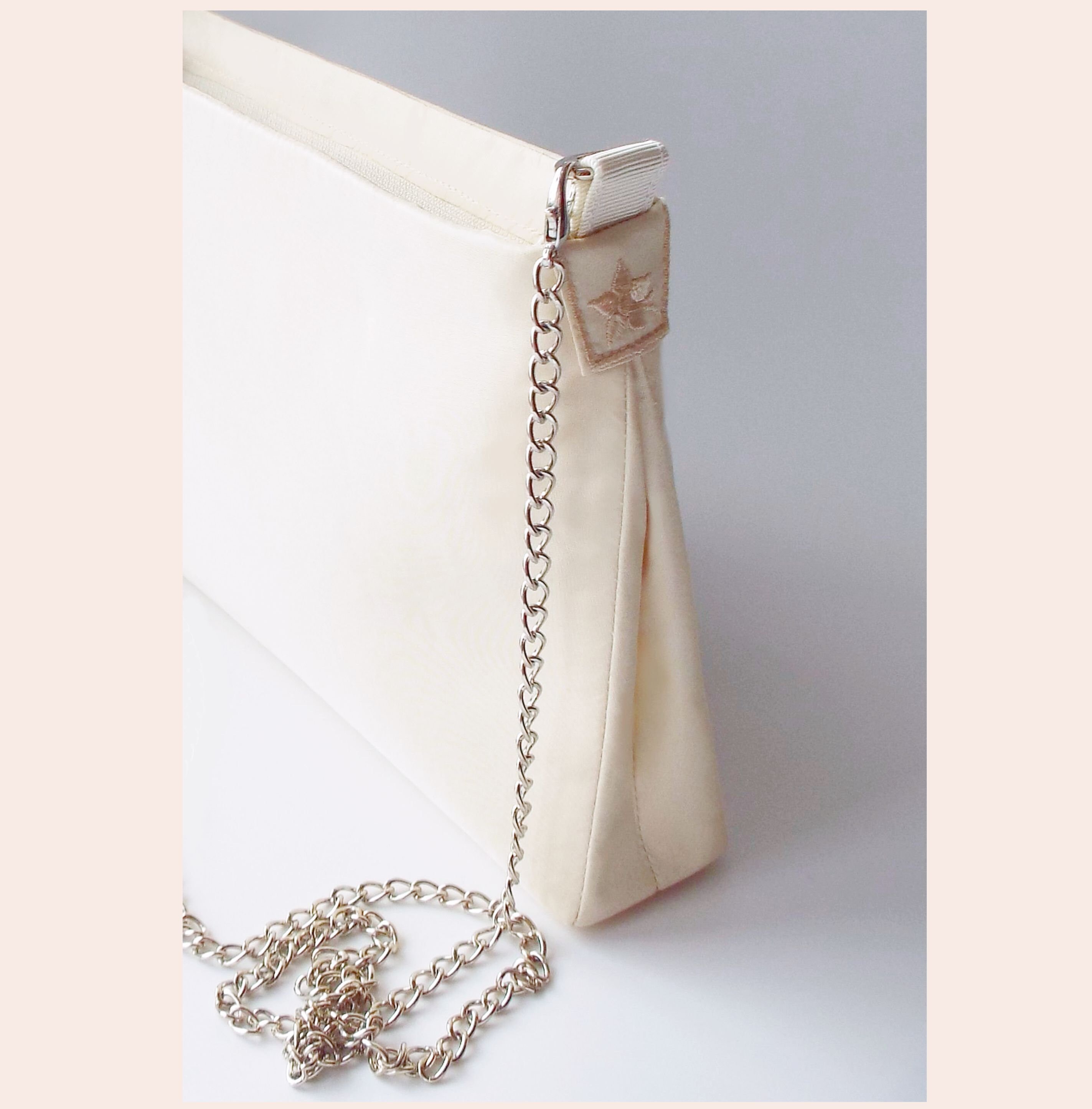 Bridal clutch cream wedding purse small silk bag with chain Etsy